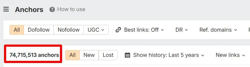 All anchors in Ahrefs