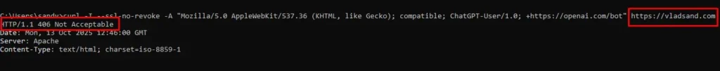 406 error in curl ChatGPT-User