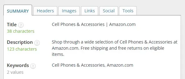 SEO META in 1 CLICK extension example