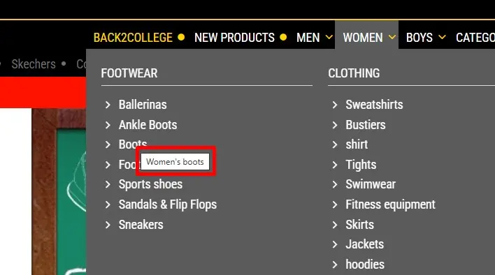a title attribute on a ecommerce menu anchor